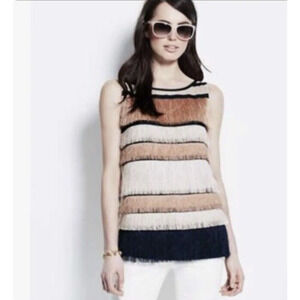 Ann Taylor Women's Fringe Striped Tiered Sleeveless Top Sz MP Flapper Retro Mod